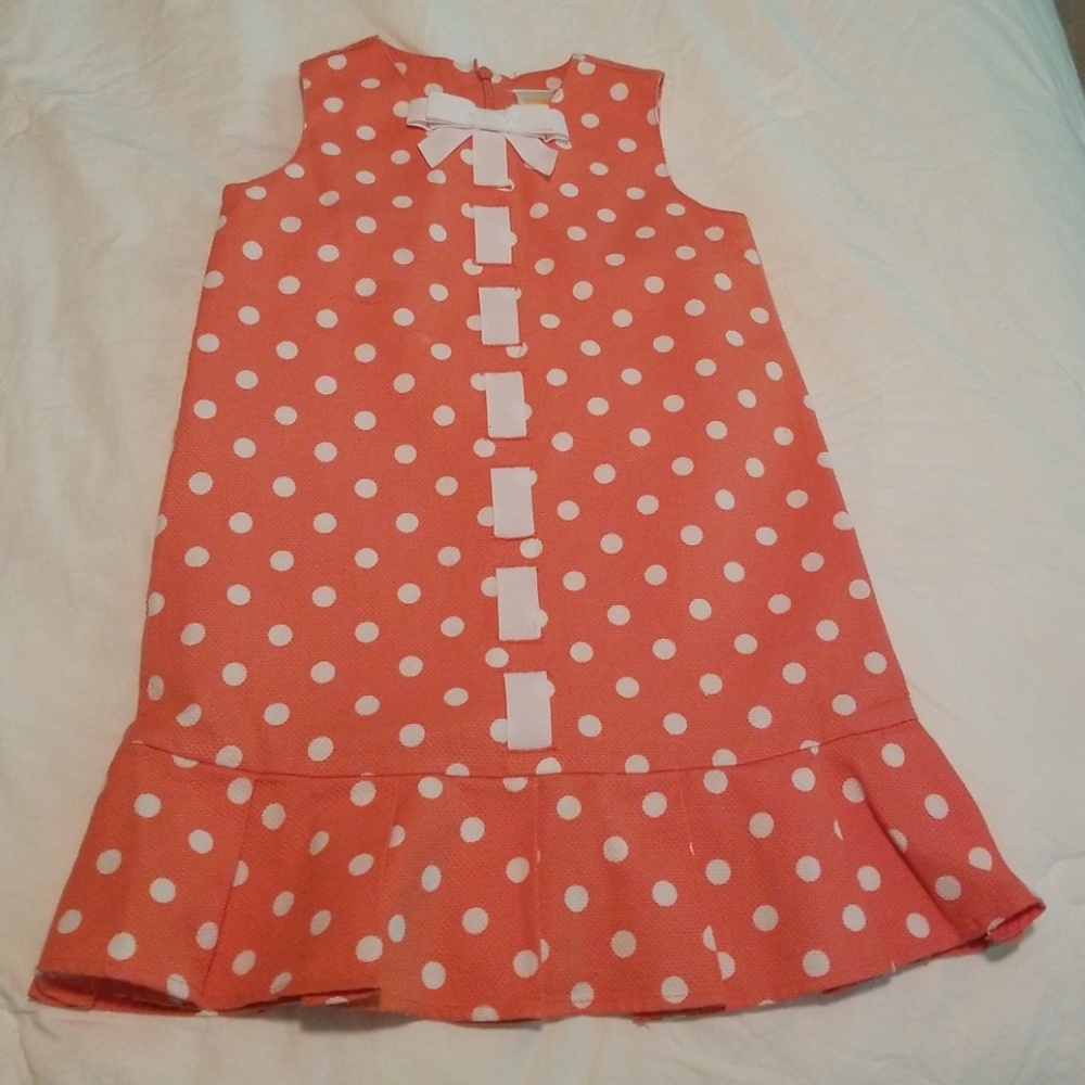Girl's Orange Pique Polka Dot Dress